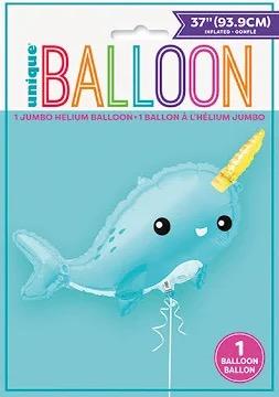 Blue Giant Narwhal Foil Balloon - 37" | Ocean Themed Party Decoration - Perfect for Birthdays, Baby Showers, or Underwater Celebrations - 1 Pc