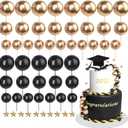 25 PCS 2025 Graduation Cake Toppers Diploma Congrats Grad Cap Cake Topper Balls Class of 2025 Cake Decorations for 2025 Senior High College Celebration Graduation Party Supplies Black