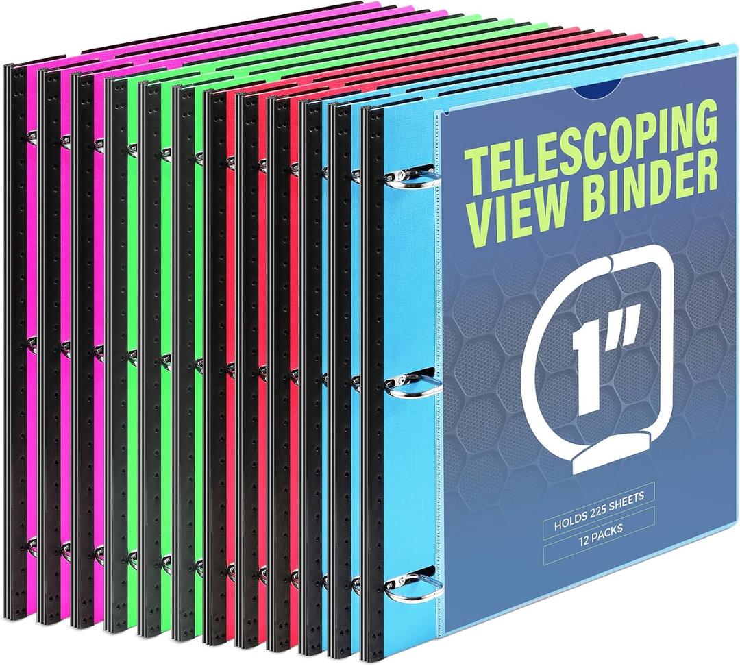 12‑Pack Telescoping 3 Ring Binder 1 Inch, Flexible Expandable Binder
