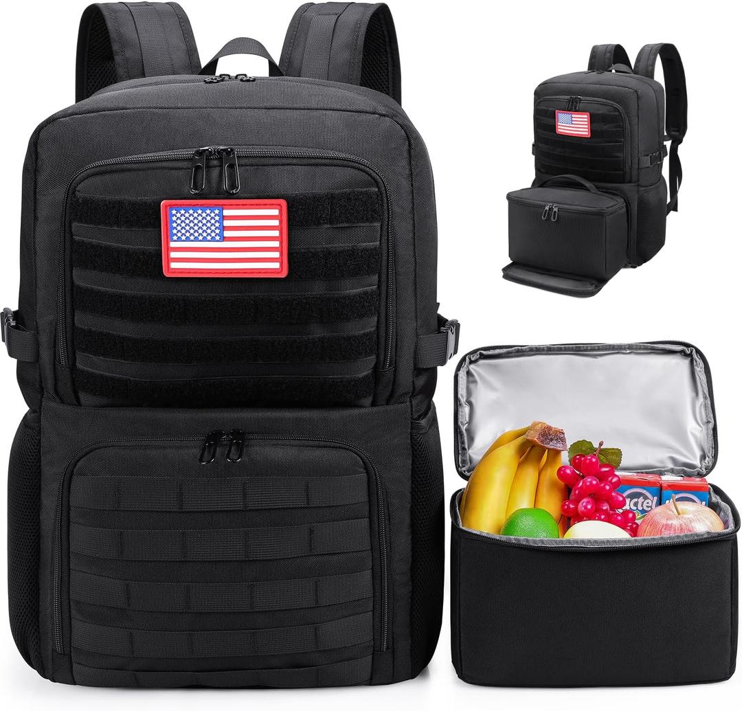 BERTASCHE Lunch Backpack, Laptop Backpack 15.6 inch Work Backpack w/Insulated Cooler Lunch box for Men Women, Tactical Casual Daypack for Commuter Picnic College,Black