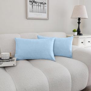 NiNi ALL Outdoor Waterproof Throw Pillow Covers Set of 2 Decorative Farmhouse Garden Pillowcase Solid Cushion Cases for Patio Tent Couch 12x20 inch Light Blue