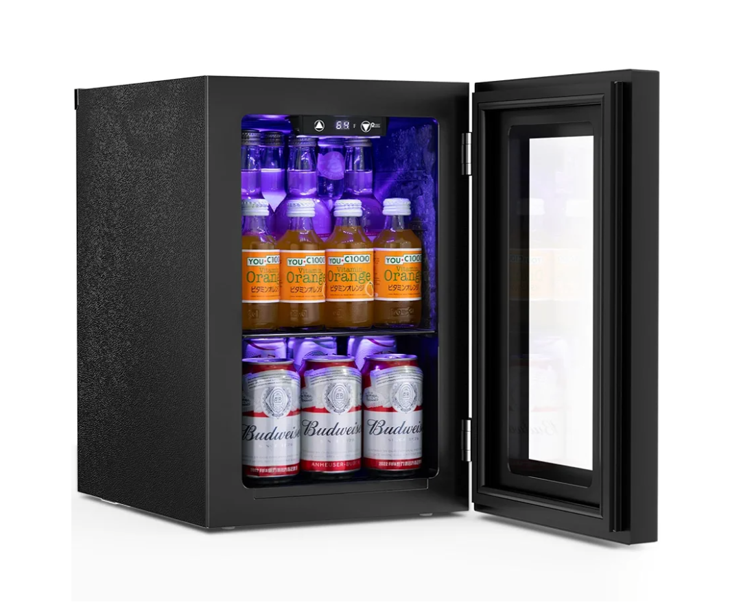 Antarctic Star 18L Beverage Refrigerator Cooler 24Can, Mini Fridge with Quiet Compressor, LED Light,Freestanding Small Fridge with Electronic Temperature Control for Home and Bar(40-61 ℉)