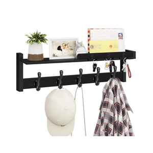 Homode Coat Rack with Shelf, 29 Inch Long Wooden Coat Hanger Wall Mount with Key Rack and Mail Holder, Entryway Wall Hooks with Shelf for Bathroom Living Room Bedroom Hallway Kitchen, Black
