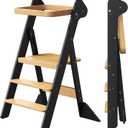 COSYLAND Foldi Foldable Toddler Kitchen Stool - Adjustable Height Toddler Standing Tower with Net & Safety Feet, IF Award-Winning Wooden Learning Step Tower for Kids 18M-6Y, Black & Natural