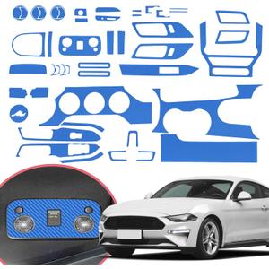 YAMUDA Compatible with 48PCS Decorative Interior Protection Carbon Fiber Sticker for Ford Mustang 2015 2016 2017 2018 2019 2020 2021 (Blue)