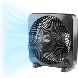Comfort Zone 9-inch Portable Box Fan  Compact Desktop Cooling Fan with 3-Speeds, Quiet Operation, Built-in Carry Handle & Safety Grill  ETL Listed for Home, Office, or Dorm  Black