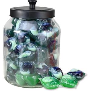 TidyFriend Glass Laundry Pod Container Jar with Lid, Laundry Pod Storage Container for Laundry Room Organization (Clean Jar with Black Lid)