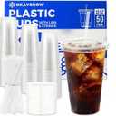 50 Pack 12 oz Disposable Plastic Cups with Lids and Straw, To Go Iced Coffee Cups with Lids - Coffee Bar Essentials, Food Safe&Heavy Duty Clear Plastic Cups for Cold Drinks