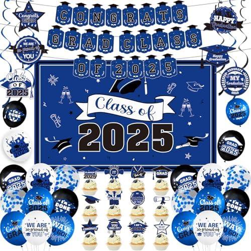 Blue and Black Graduation Decorations 2025 Grad Party Decorations 2025 Congrats Grad Banner Class of 2025 Banner Class of 2025 Graduation