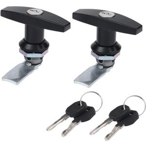 T Handle Door Lock 2PCS Truck Cap Replacement with 2 Keys Zinc Alloy Lock Black T-Handle Latch Set for Garage Door Lock Truck Camper Cabinet Door