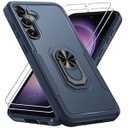 Janmitta for Samsung Galaxy S23 FE Case with 2 Pcs Screen Protector, Heavy Duty Shockproof Full Body Phone Cover Built in Rotatable Metal Ring Holder Kickstand, 2023 Navy Blue