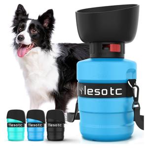 Lesotc Dog Water Bottle, Portable Water Dispenser with Bowl, Leak Proof Pet Travel Squeeze Bottle, Puppy Essentials Dog Stuff Accessories for Outdoor Walking, Hiking, Camping, Blue