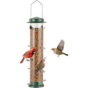 MIXXIDEA Finch Bird Feeder Hanging Metal Thistle Seed Feeder with 8 Feeding Ports Nyger Seed Feeder, Goldfinch Feeder for Outdoors Garden Green