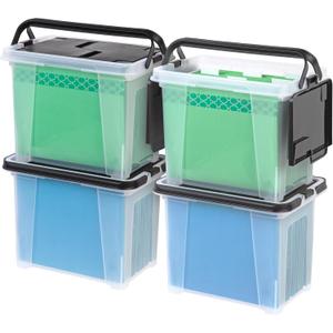 IRIS USA File Box File Organizer w/ Wing Lid for Letter/Legal File, Water Resistant Document Box, BPA-Free Plastic Storage Bin Organizer with Handles, Stackable, Nestable, Clear 18 Qt. 4Pack