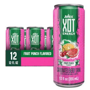 Jumex XOT Energy Drink - Fruit Punch - Natural Caffeine from Mexican Coffee Beans - Carbonated Preworkout with Vitamin B2, B3, B5, B12 - Mexican Drinks - Bebidas Energticas - 12 Fl oz, 12 Pack Cans, EXP SEP/09/2025