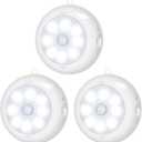 BLS Motion Sensor Light Indoor, LED Night Light Closet Lights, Under Cabinet Battery Powered Ceiling Lights, AA Battery Operated Stick on Wireless Puck Lights for Wall, Step, Stair, Dimmable (3 Pack)