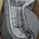Furhaven Dog Bed for Large/Medium Dogs w/ Removable Washable Cover & Pillow Cushion Insert, For Dogs Up to 30 lbs - Two-Tone Faux Fur & Suede Oval Lounger - Gray, Large