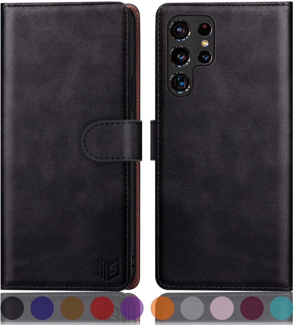 SUANPOT for Samsung Galaxy S22 Ultra with RFID Blocking Leather Wallet case Credit Card Holder,Flip Folio Book Phone case Shockproof Cover Women Men for Samsung S22 Ultra case Wallet Black