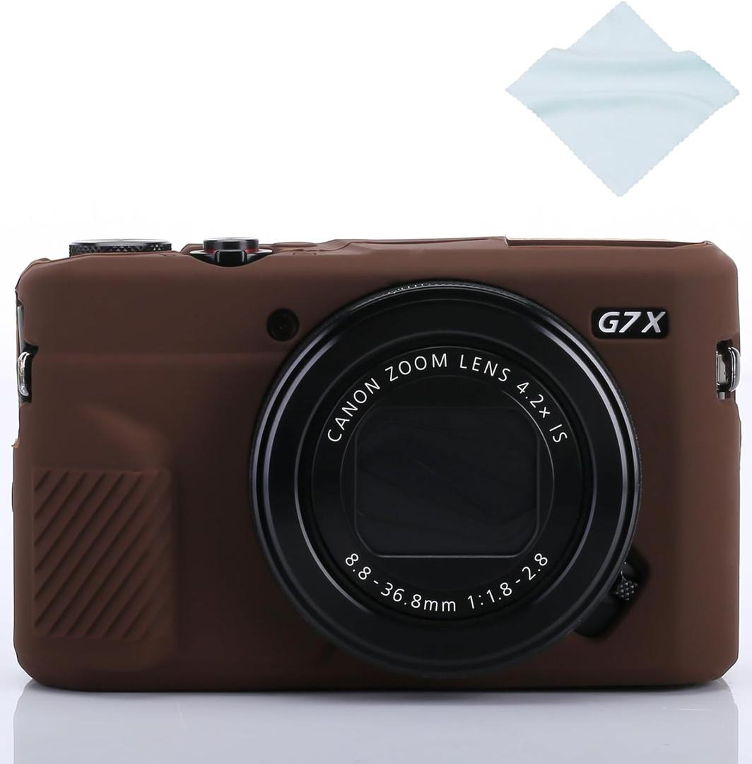 G7X / G7X Mark II Camera Silicone Case, Ultra Thin Lightweight Rubber Soft Silicone Case Bag Cover for Canon PowerShot G7X / G7X Mark II with Microfiber Cloth - Coffee
