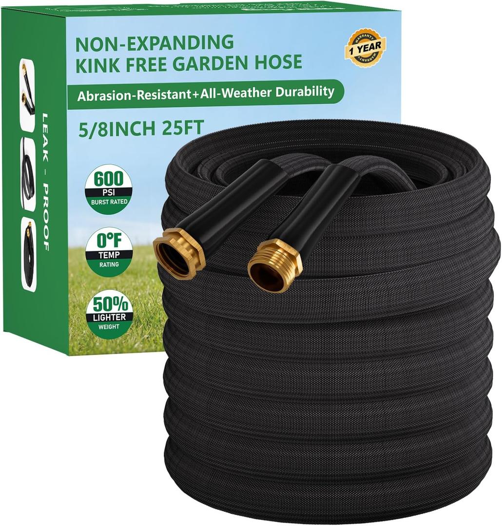 Garden Hose 25FT, Non-Expanding Water Hose Ultra Lightweight, Kink-Free, Burst-Resistant, Lead-Free, Durable & Flexible High-Pressure Hose for Yard, Lawn, Outdoor, Car Washing