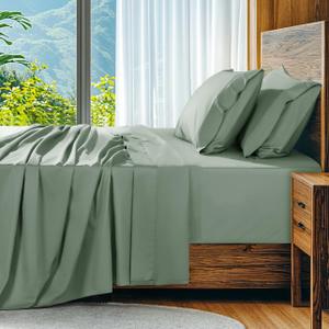 SONORO KATE 100% Egyptian Cotton Sheets Set, Extra Deep Pocket up to 18"-24", 1000 High Thread Count, Soft & Breathable 5-Star Hotel Sateen Bed Sheets - 4 PC (Sea Glass, King)