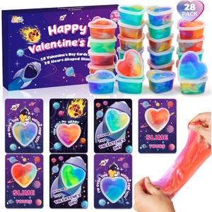 SpringFlower 28 Pack Valentine Day Cards,Valentines Day Cards Kid Classroom School With Galaxy Slime Kit,Valentines Exchange Gifts,Valentines Party Favors, School Classroom Valentine's Prizes