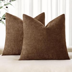 MIULEE Pack of 2 Decorative Throw Pillow Covers Soft Chenille Throw Pillows Solid Neutral Farmhouse Textured Cushion Covers for Couch Sofa Bedroom Living Room 20x20 Inch,Honey Brown