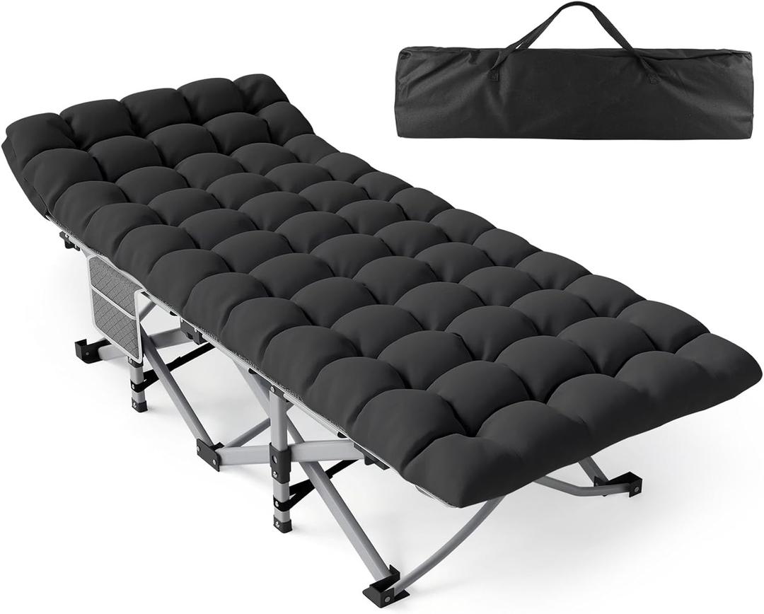 ZENPETIO Camping Cot for Adults, Heavy-Duty Portable Cot Bed with Mattress, Foldable Padded Sleeping Cots for Camping Travel Tent Day Bed Outdoor & Home Guest, Max Load 500 LBS, 75x28x15 (Gray Frame + Onyx Cushion)