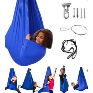 Aokitec Sensory Swing for Kids with Special Needs, Indoor Kids Swing Cuddle Hammock Chair Adjustable Aerial Swing for Children with Autism, ADHD, Asperger, Sensory Integration(Blue)