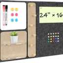 DOLLAR BOSS 3-in-1 Foldable Bulletin Board 24"x16" Horizontal - Magnetic Whiteboard with Cork & Acrylic Shelves, Sound-Absorbing Felt for Home/Office/Dorm Includes Pins/Magnets (Grey)