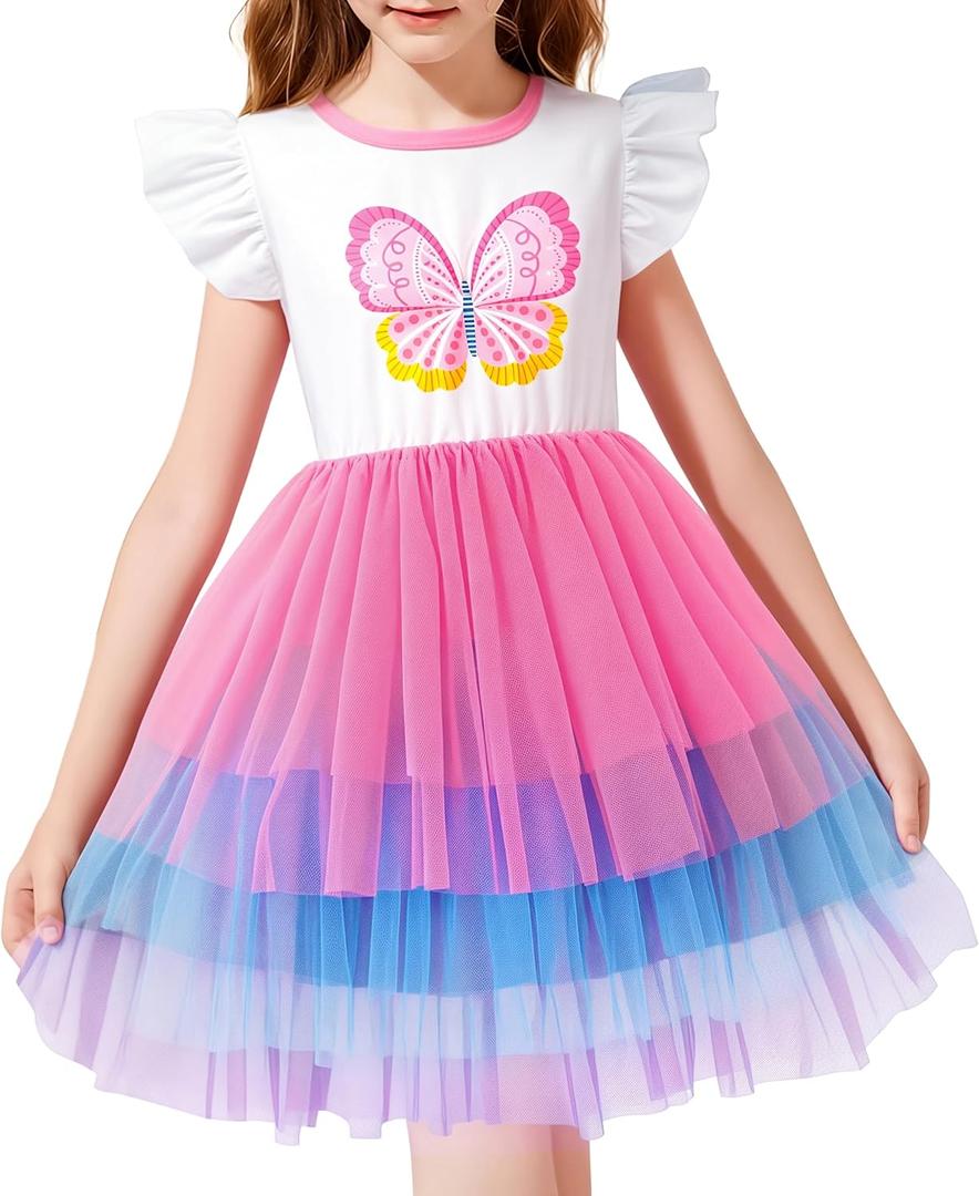 LQSZ Girls Tulle Dresses Princess Flutter Sleeve Tutu Dress for Toddler Girl 3-12 Years (5-6 Years)