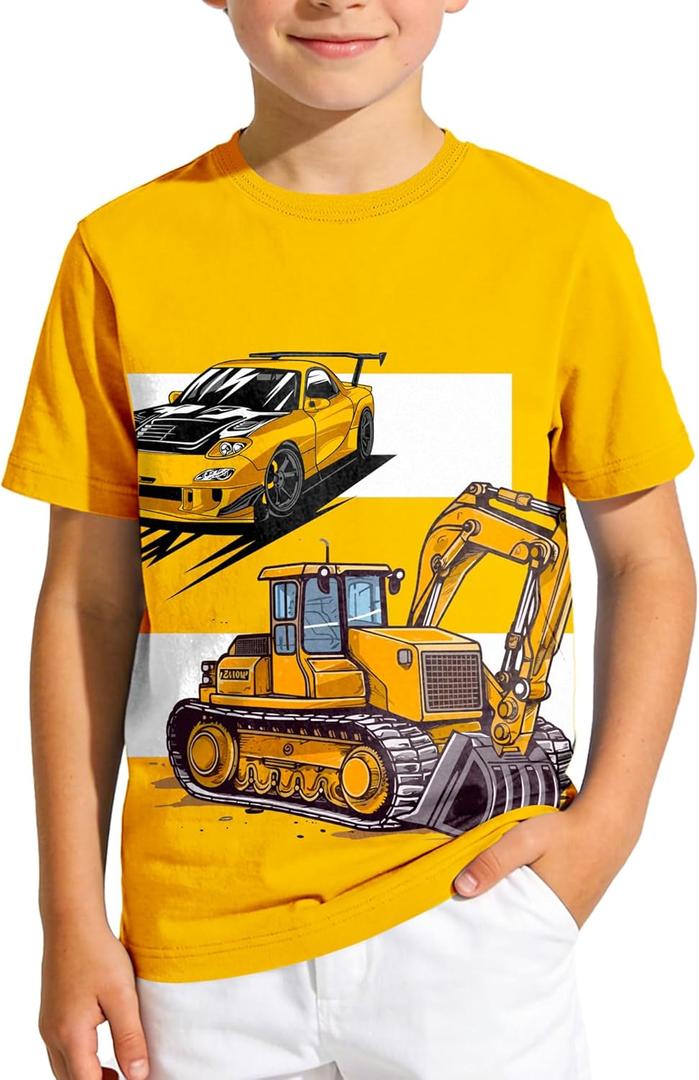 Boys Short Sleeve T Shirts Kids Crewneck Summer T-Shirts Toddler Graphic Tees Casual Soft Cool Tops 3-8 Years (Yellow)
