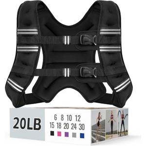 Zeerun Weighted Vest for Men Women, Reflective Stripe Adjustable Buckle, Comfortable Durable Rucking Vest for Walking Running Strength Training 20LB