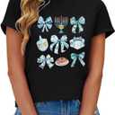 Hanukkah Shirt Women Bow Menorah Candles Hanukkah T-Shirt Jewish Menorah Chanukah Tee Tops (S)