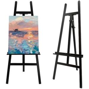 Stuelloaf Large A-Frame Wooden Painting Display Black Easel, Large Adjustable Pine Wood Standing Easel Holding Canvas Up to 80'', Solid Wood for Display, Wedding Sign or Painting-Black