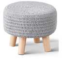Wimarsbon Small Ottomans, 100% Hand Knitted Pouf Ottoman, Round Footrest with 4 Non-Skid Wood Legs, Boho Décor Cotton Rope Pouffe Beside Sofa, Leisure Floor Step Chair for Living Room (Grey)
