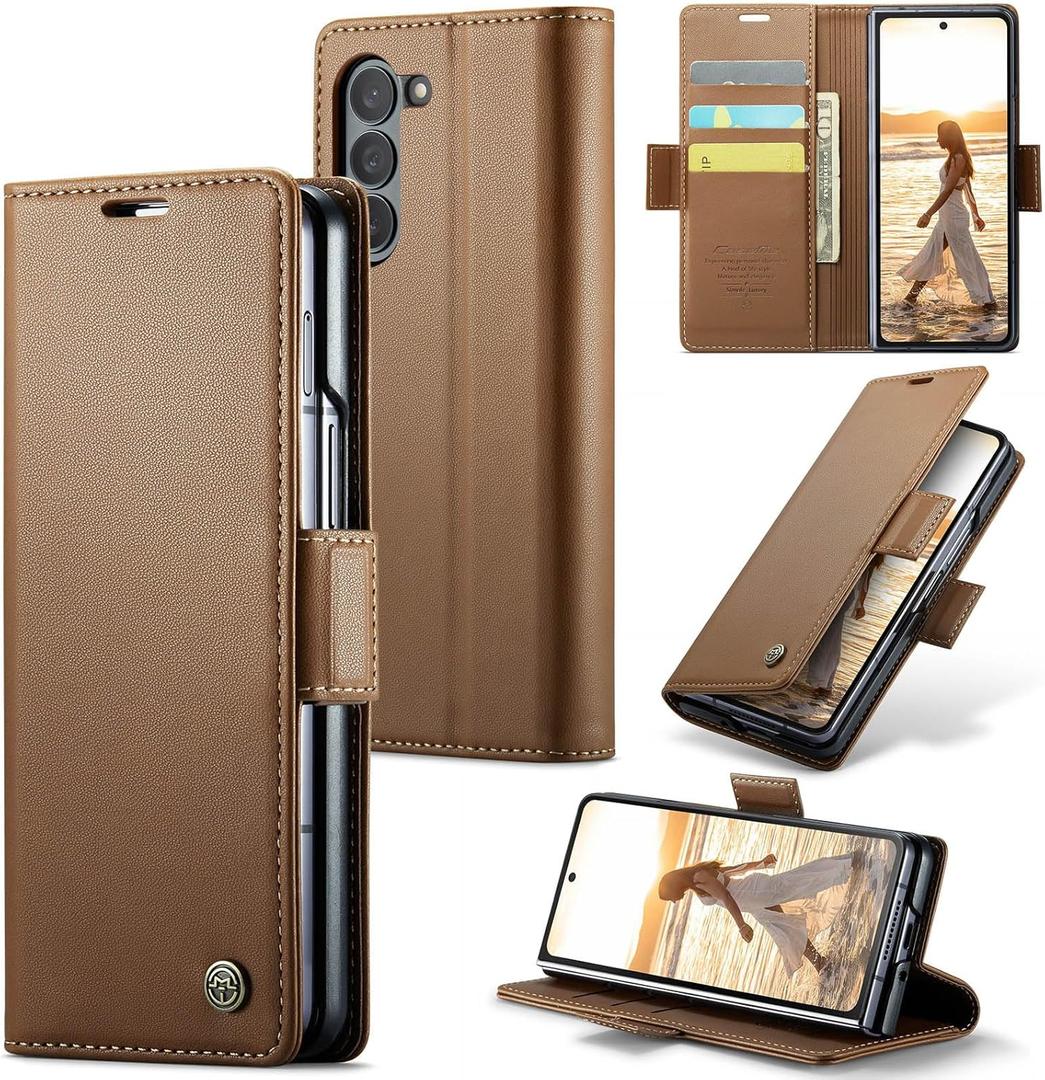 for Samsung Galaxy Z Fold 6 Case, Premium PU Leather Wallet Case Flip Cover with [RFID Blocking][Card Holder][Stand Function] Shockproof Protective for Samsung Galaxy Z Fold 6, Brown