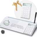 TOWON Desktop Glass Whiteboard with Basic Calculator, 12 Digit LCD Display, Desk Organizers with Accessories for Office, Home, School Supplies, Storage with Dry Erase Board Surface, White, 18'' x 6''