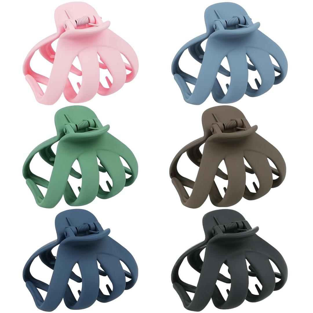 MAORULU Hair Clips for Thick Hair, 3.2" Big Claw Octopus Clips, Strong Hold Jumbo Hair Clip for Women and Girls, 6 Packs (Multi Colors)