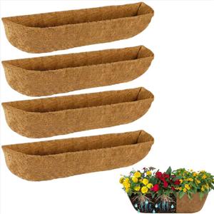 4Pcs Pre-Formed Coco Fiber Liners for Planters, Window Boxes & Fence Flower Baskets Replacement (30in 4pcs)