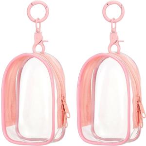 uxcell 2 Pcs 3.94x2.36 Inch Clear Figure Display Bag with Keychain, PVC Portable Small Dolls Storage Bag, Zipper Closure Carrying Display Case Pouch for Collectibles (Cabin Pink)