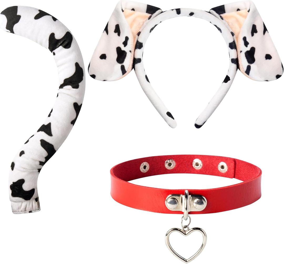 Spooktacular Creations Halloween Black Cat Dalmatian Fox Costume Accessories Set with Ears Headband with Choker Bow Tie Tail