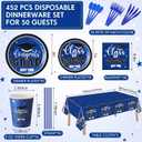 Funnymoom 452 Pcs Class of 2026 Black Blue White Graduation Decoration for 50, Navy Blue Graduation Paper Plates Napkins Cup Tablecloth Cutlery Straw for College High School Congrats Grad Party Supply