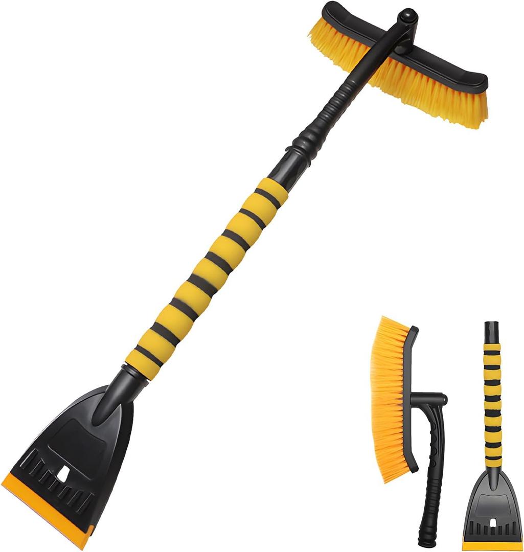 39" Snow Brush & Ice Scraper for Car Windshield, 2-in-1 Detachable Ice Scraper with 360 Pivoting Brush Head, Extendable Snow Removal Tool Winter Accessories for Cars Trucks SUVs (Yellow)