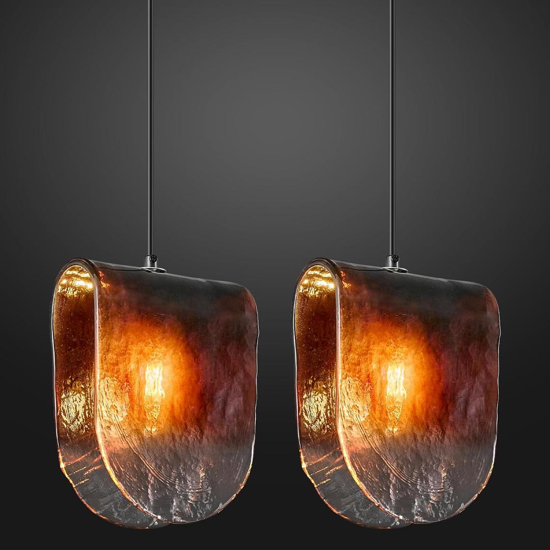 Modern Black Pendant Lights Kitchen Island Mini Hanging Light Fixtures Glass Creative Stone Shape Chandelier for Dinning Room Kitchen Bedroom Bar Foyer Farmhouse(2 Pack)