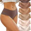 Sth Big High Waisted Seamless Underwear for Women No Show Panties Cheeky Scalloped Edge Bikini Breathable Briefs 6 Pack