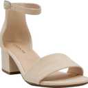 LONDON FOG Women's Nikki Low Two Piece Block Heel Dress Shoe Ladies Ankle Strap Pump Sandal (9, Nude)