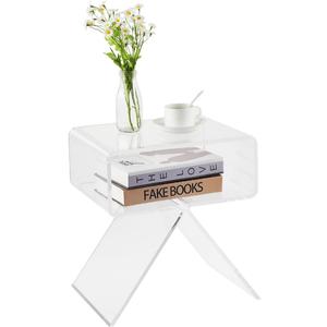 Acrylic Side Table, Clear End Table with R-Shaped Design 15.4x11.8x17.7 Inch Modern Nightstand for Living Room, Bedroom Indoor Use