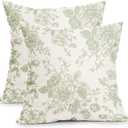 Vintage Floral Pillow Covers 18x18 Inch Set of 2 Sage Green and Cream Floral Throw Pillow Covers Chinoiserie Flower Pillowcases Rustic Farmhouse Cotton Linen Cushion Covers for Couch Bed Sofa Decor