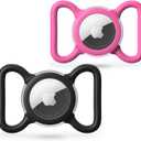 Waterproof Airtag Dog Collar Holder, Silicone & ABS Airtag Holder for Dog & Cat Collars, Ultra-Durable, Lightweight and Protective Airtag Case (Black & Rose, Large)